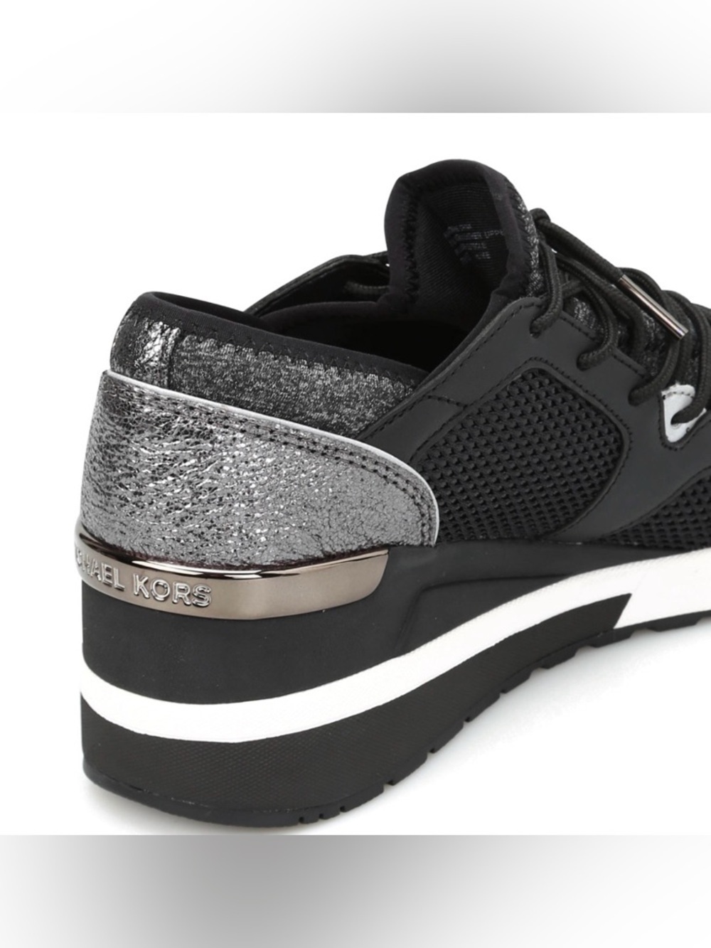 Michael Kors Black and Gray Knit Leather Lace-Up bold statement Sneakers - Picture 2 of 9
